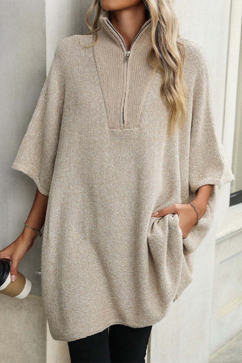 Heidi-Mode | Lässiger einfarbiger Reißverschluss-Turndown-Kragen Pullover - 4 Farben