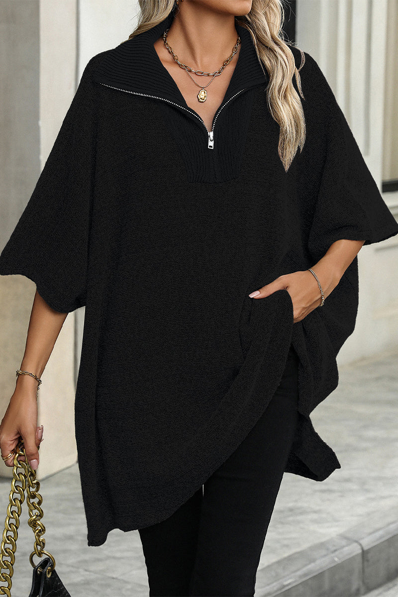 Heidi-Mode | Lässiger einfarbiger Reißverschluss-Turndown-Kragen Pullover - 4 Farben
