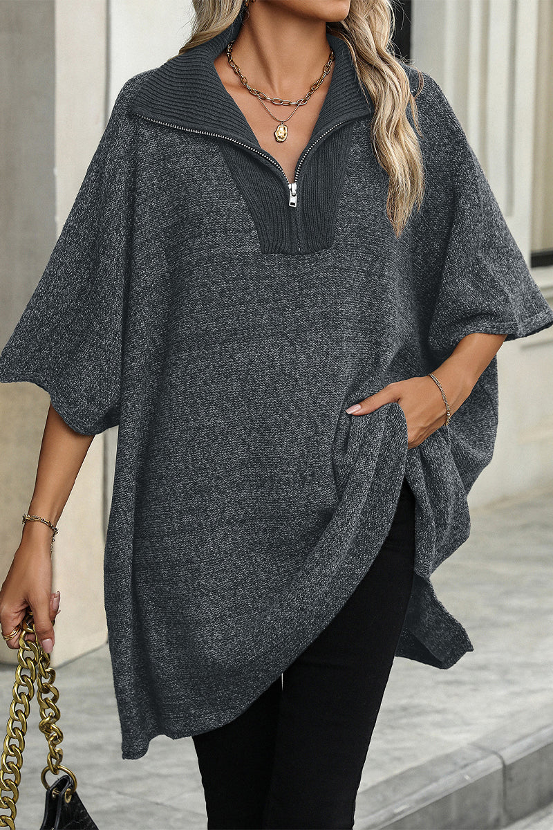 Heidi-Mode | Lässiger einfarbiger Reißverschluss-Turndown-Kragen Pullover - 4 Farben
