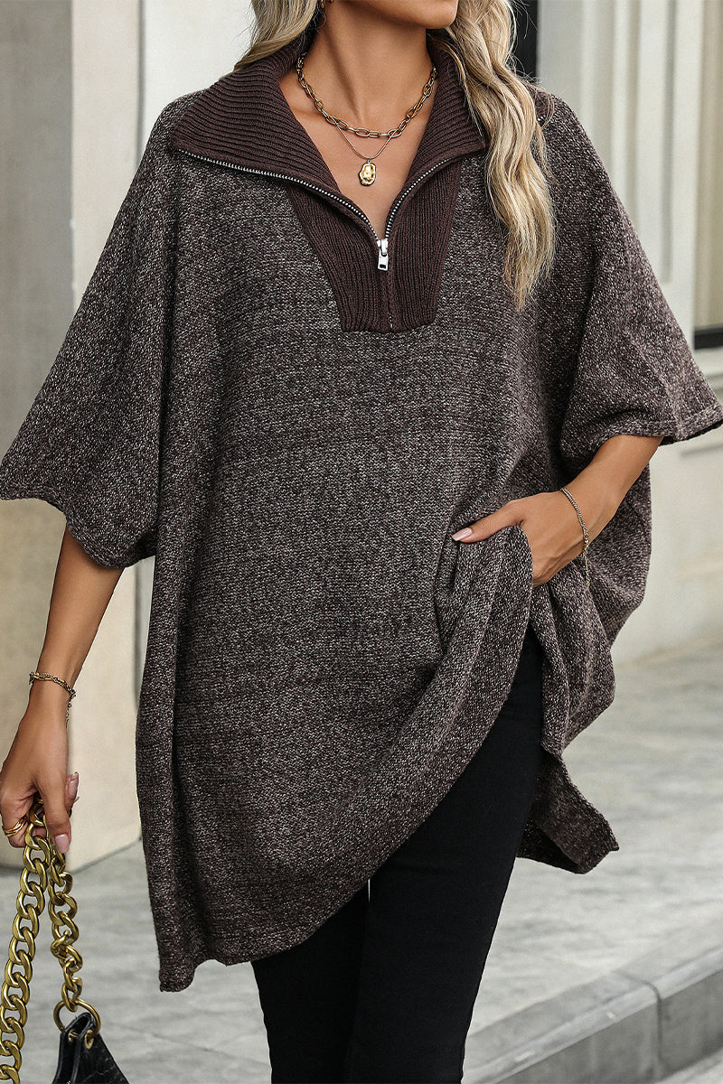 Heidi-Mode | Lässiger einfarbiger Reißverschluss-Turndown-Kragen Pullover - 4 Farben