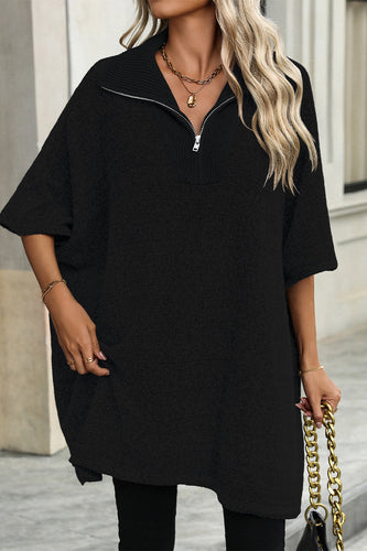Heidi-Mode | Lässiger einfarbiger Reißverschluss-Turndown-Kragen Pullover - 4 Farben