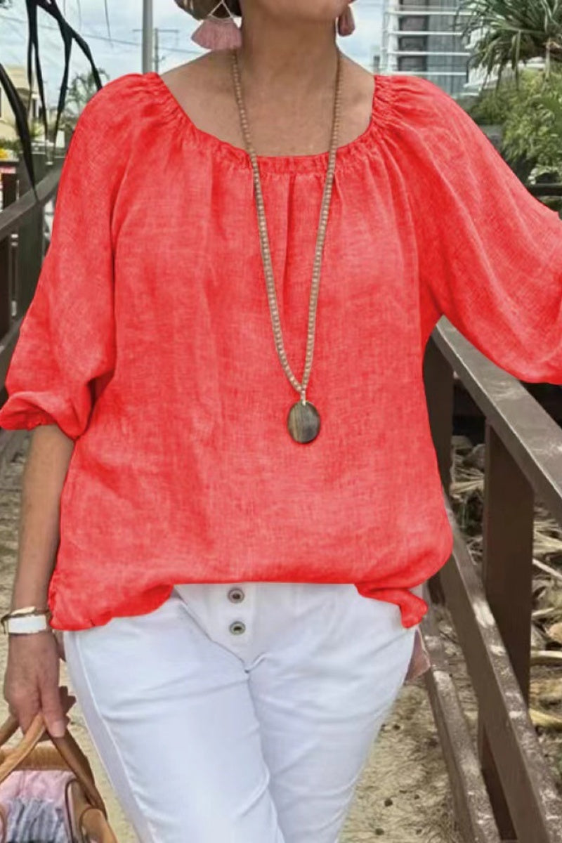 Heidi-Mode | Lässige Einfarbige Basic O-Ausschnitt Tops- 9 Farben