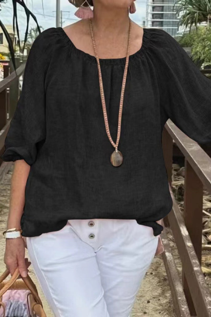 Heidi-Mode | Lässige Einfarbige Basic O-Ausschnitt Tops- 9 Farben