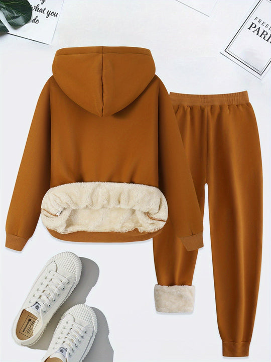 Heidi-Mode | Warmer Hoodie Und Kordelzughose Trainingsanzug Mit 'New York' Druck Für Damen
