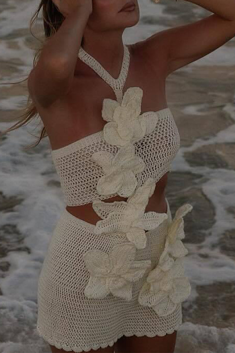 Heidi-Mode | Sexy Urlaub Einfarbig Gewebe Blumenform Halter Strandkleider