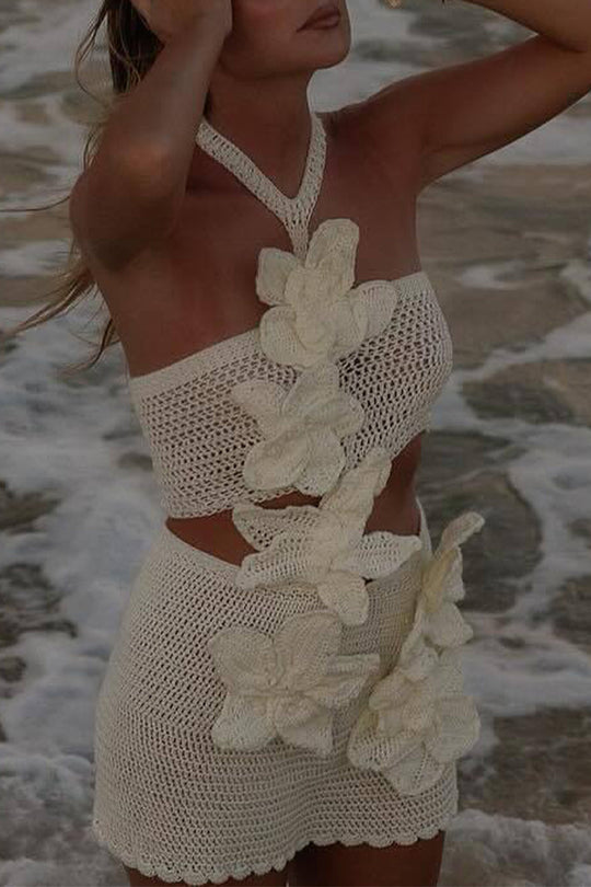 Heidi-Mode | Sexy Urlaub Einfarbig Gewebe Blumenform Halter Strandkleider