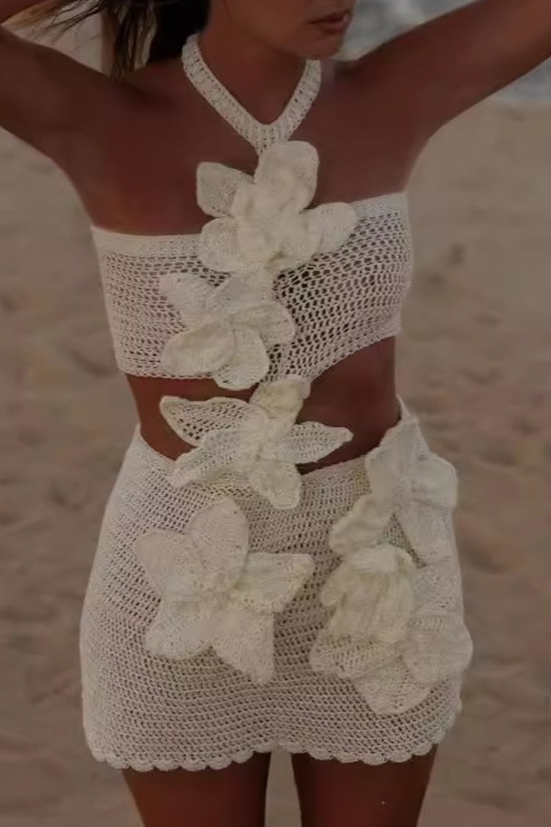 Heidi-Mode | Sexy Urlaub Einfarbig Gewebe Blumenform Halter Strandkleider