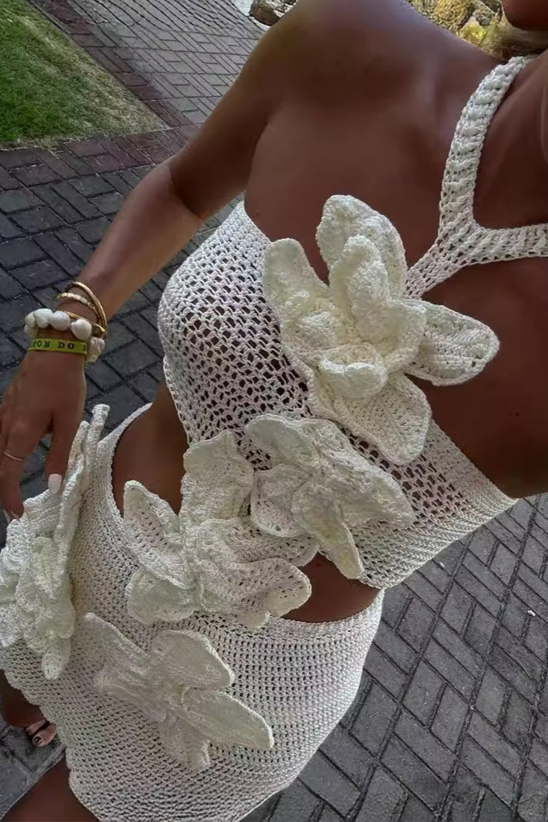 Heidi-Mode | Sexy Urlaub Einfarbig Gewebe Blumenform Halter Strandkleider