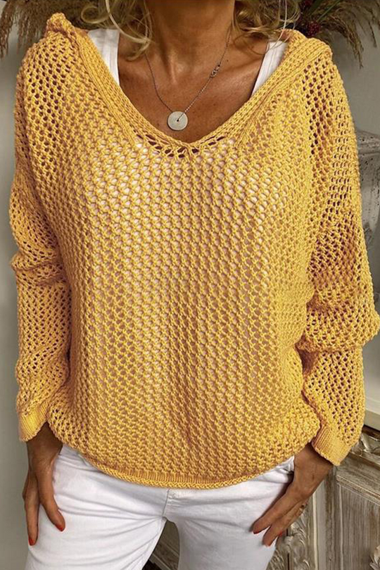 Heidi-Mode | Lässige tägliche unifarbene ausgehöhlte Kapuzenpullover - 6 Farben