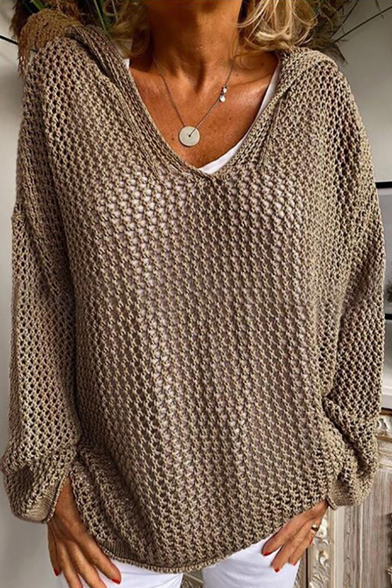 Heidi-Mode | Lässige tägliche unifarbene ausgehöhlte Kapuzenpullover - 6 Farben