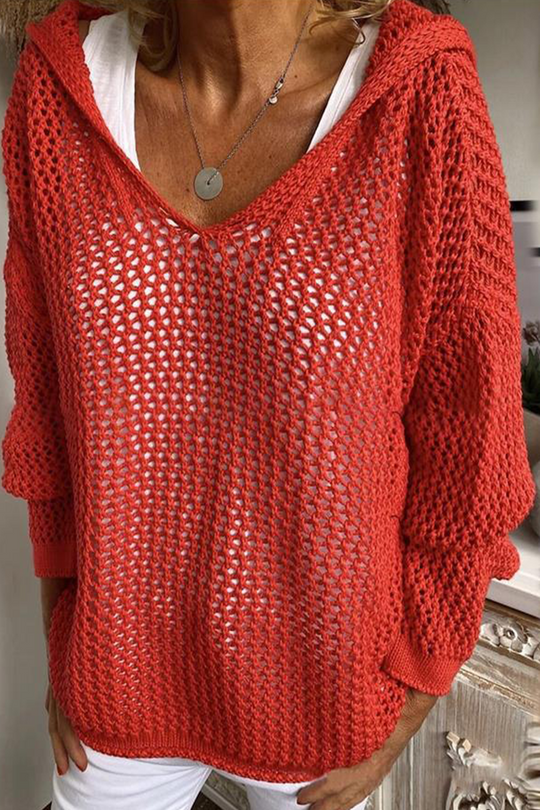 Heidi-Mode | Lässige tägliche unifarbene ausgehöhlte Kapuzenpullover - 6 Farben