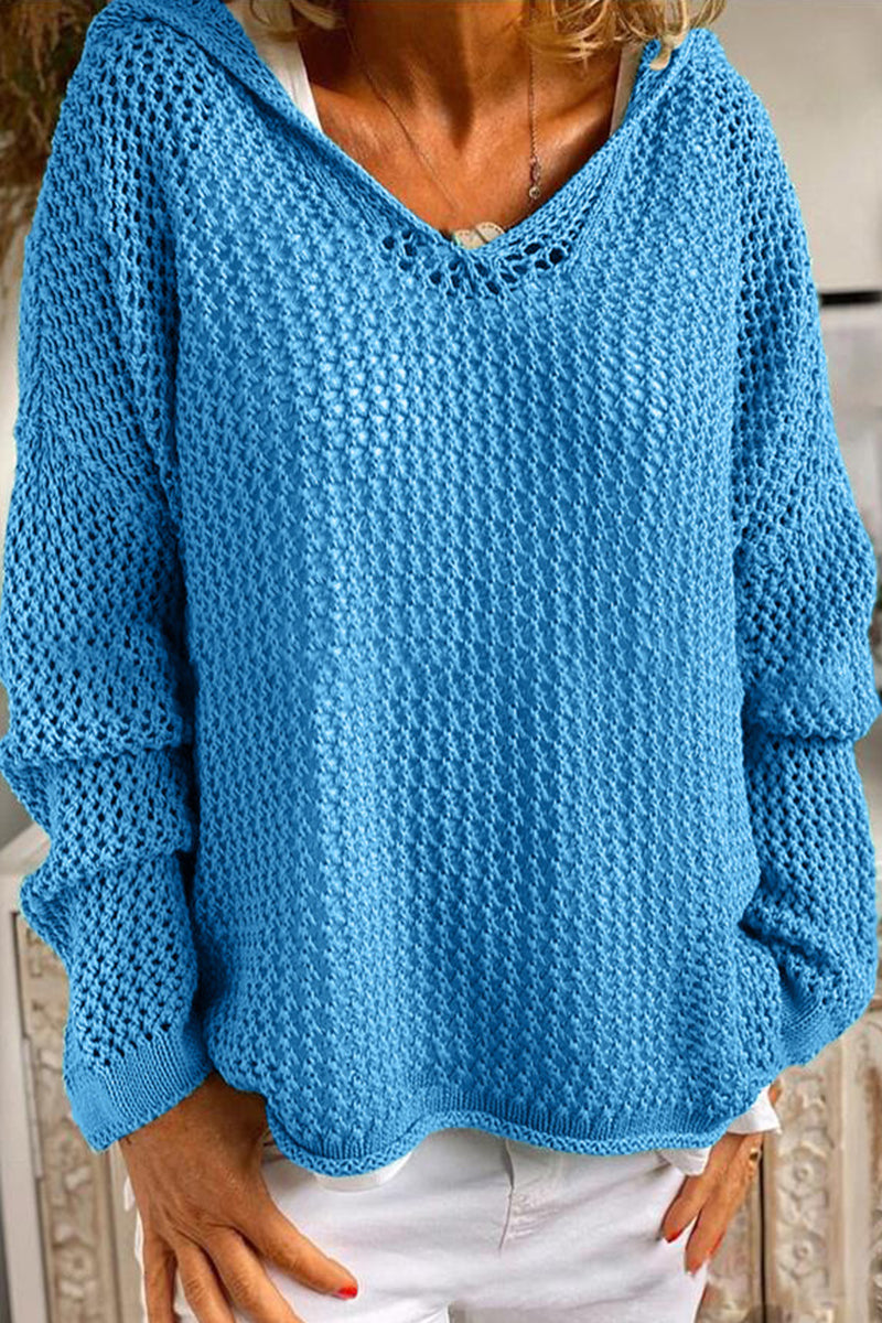 Heidi-Mode | Lässige tägliche unifarbene ausgehöhlte Kapuzenpullover - 6 Farben