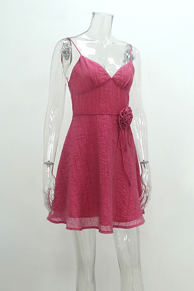 Heidi-Mode | Sexy Casual Einfarbige Blumen Rückenfreies V Neck Trägerkleid