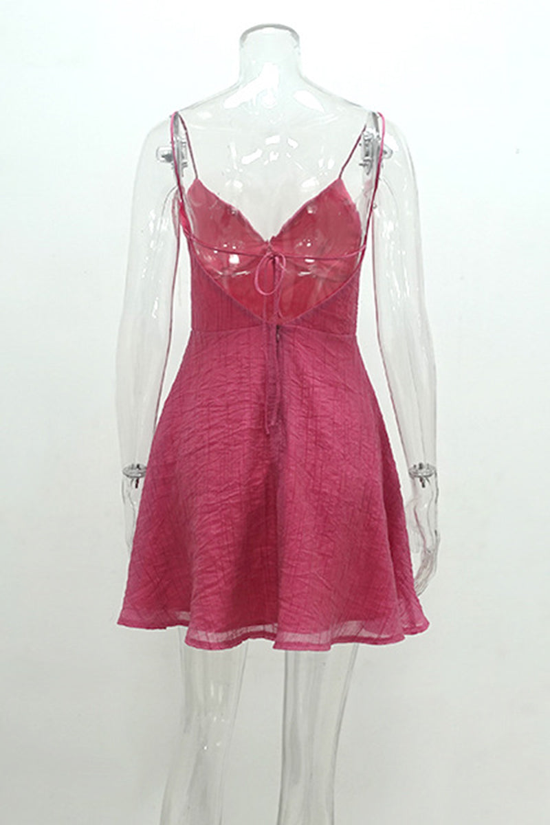 Heidi-Mode | Sexy Casual Einfarbige Blumen Rückenfreies V Neck Trägerkleid