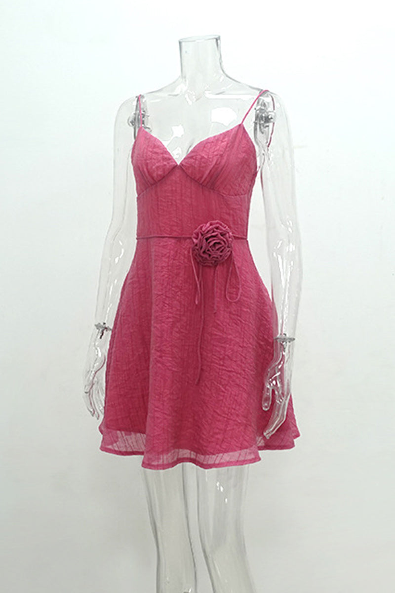 Heidi-Mode | Sexy Casual Einfarbige Blumen Rückenfreies V Neck Trägerkleid