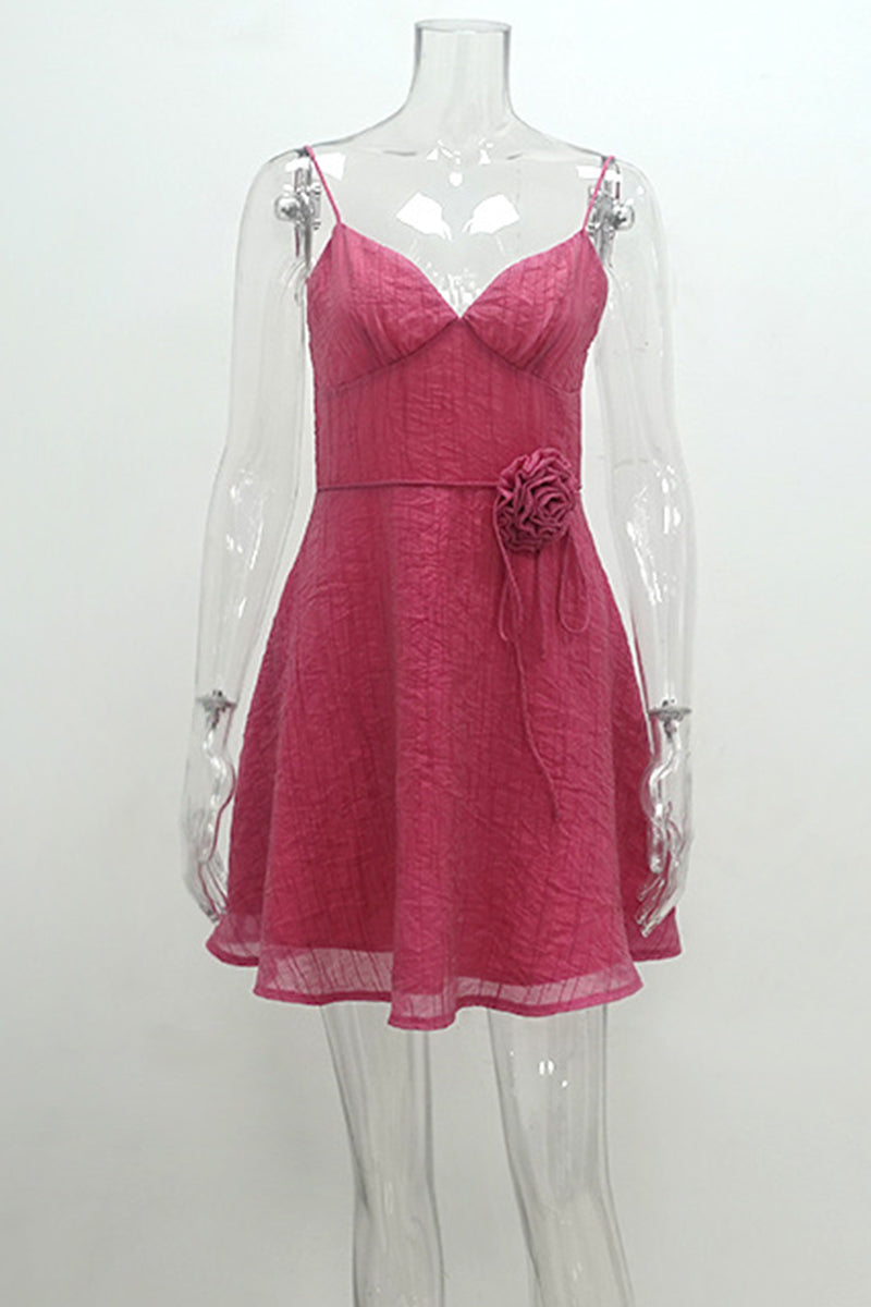 Heidi-Mode | Sexy Casual Einfarbige Blumen Rückenfreies V Neck Trägerkleid