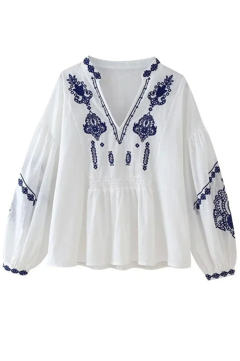 Heidi-Mode | Legere Blumenmuster Bestickte V-Ausschnitt Tops