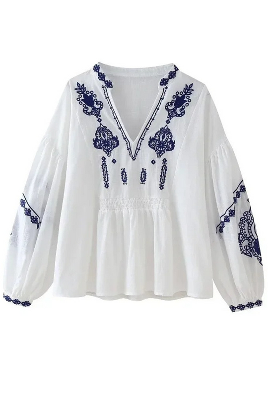 Heidi-Mode | Legere Blumenmuster Bestickte V-Ausschnitt Tops