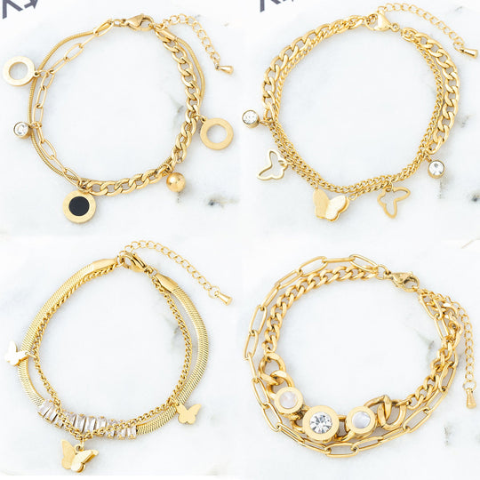 Heidi-Mode | Multi-Lagen Pendel Gold Armbanduhr