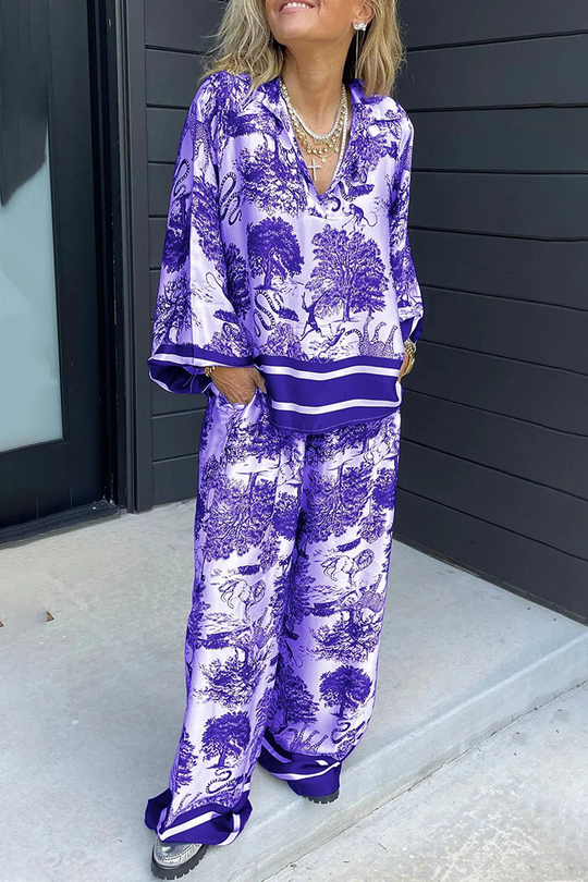 Heidi-Mode | Lässiger Street Floral Print Distressed Draw String Pocket V-Ausschnitt Langarm Zwei Teile - 8 Farben