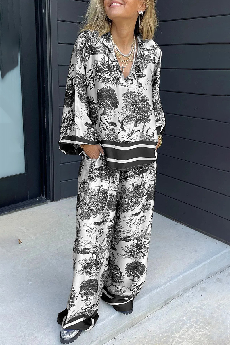 Heidi-Mode | Lässiger Street Floral Print Distressed Draw String Pocket V-Ausschnitt Langarm Zwei Teile - 8 Farben