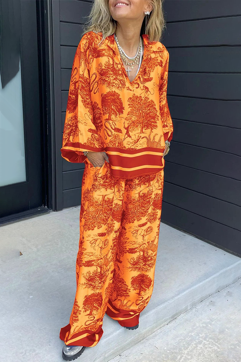Heidi-Mode | Lässiger Street Floral Print Distressed Draw String Pocket V-Ausschnitt Langarm Zwei Teile - 8 Farben