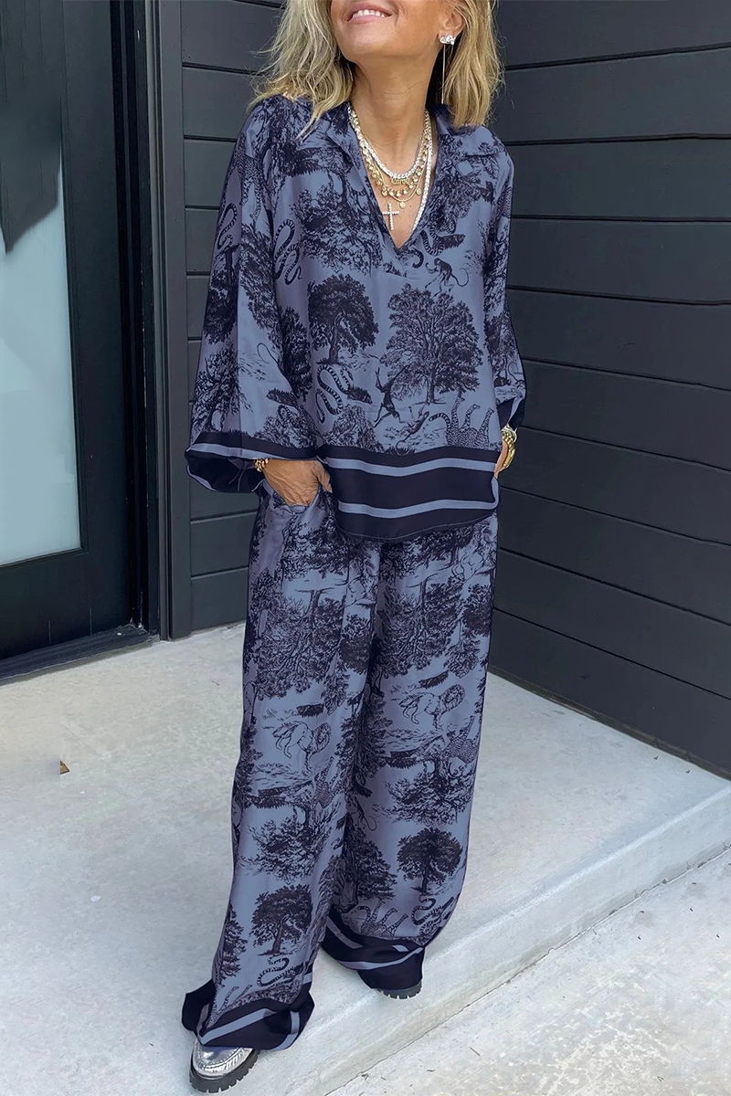 Heidi-Mode | Lässiger Street Floral Print Distressed Draw String Pocket V-Ausschnitt Langarm Zwei Teile - 8 Farben