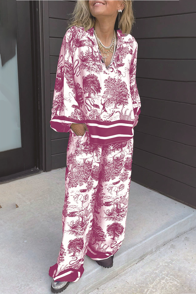 Heidi-Mode | Lässiger Street Floral Print Distressed Draw String Pocket V-Ausschnitt Langarm Zwei Teile - 8 Farben