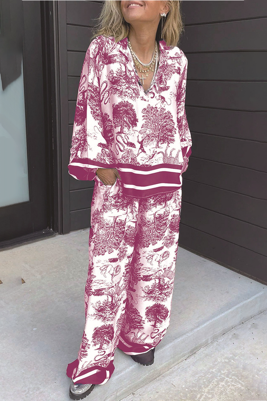 Heidi-Mode | Lässiger Street Floral Print Distressed Draw String Pocket V-Ausschnitt Langarm Zwei Teile - 8 Farben