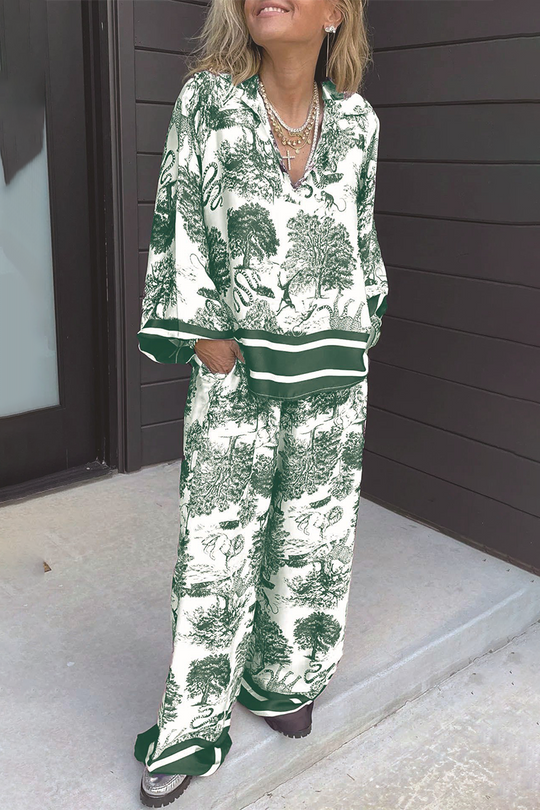 Heidi-Mode | Lässiger Street Floral Print Distressed Draw String Pocket V-Ausschnitt Langarm Zwei Teile - 8 Farben