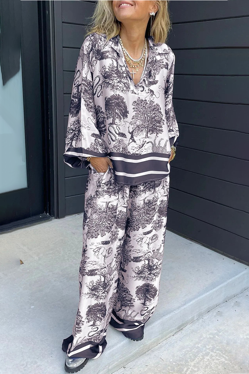 Heidi-Mode | Lässiger Street Floral Print Distressed Draw String Pocket V-Ausschnitt Langarm Zwei Teile - 8 Farben