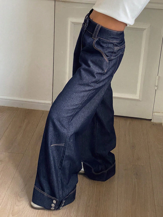 Heidi Mode | Vintage-Style Weite Jeans mit Knopfmanschetten