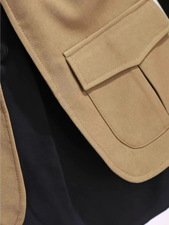 Heidi-Mode | Eleganter, Französisch Inspirierter Trenchcoat Mit Farbblock, Britischem Stil Und Polyesterstoff Für Damen Perfekt Für Legere Tage