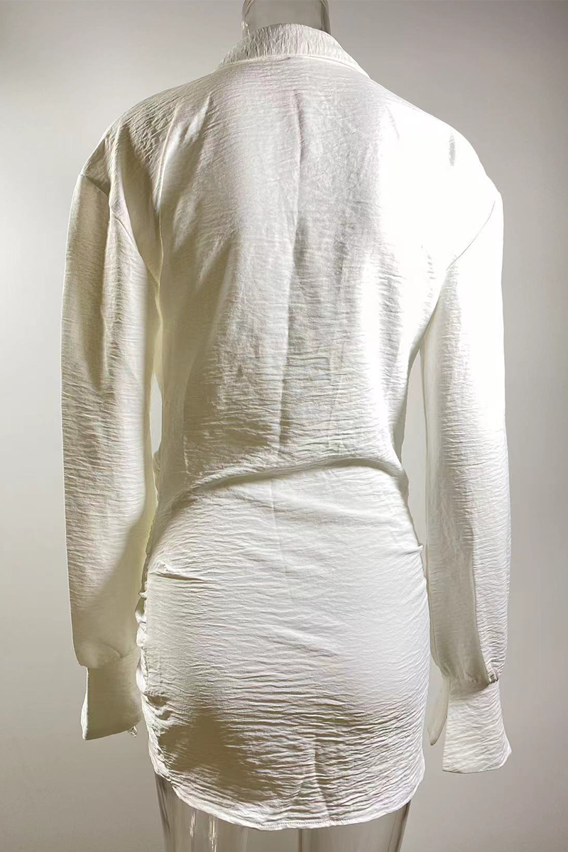 Heidi-Mode | Sexy Patchwork Raffung Umgeschlagen Kragen Hemdkleider