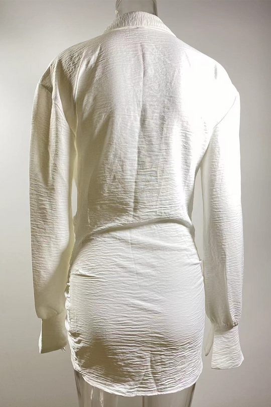 Heidi-Mode | Sexy Patchwork Raffung Umgeschlagen Kragen Hemdkleider