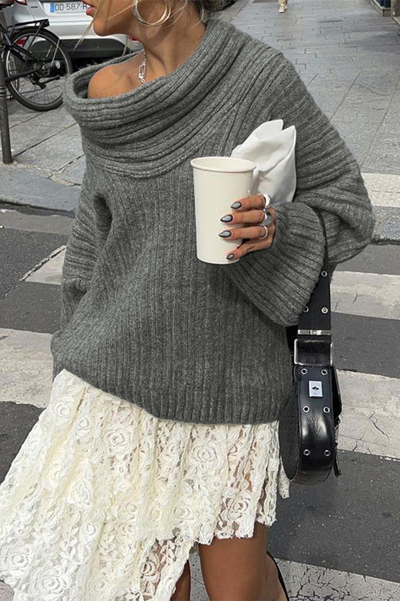 Heidi-Mode | Lässige Street Potholes Off Shoulder Pullover - 5 Farben