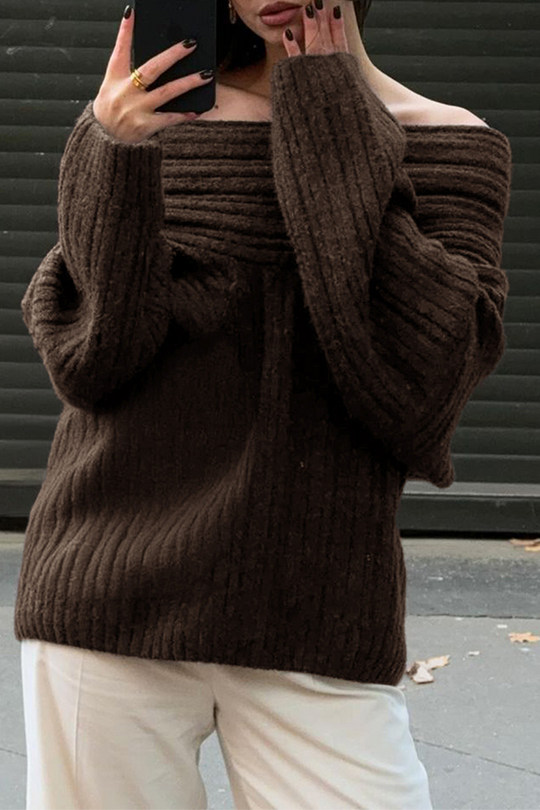 Heidi-Mode | Lässige Street Potholes Off Shoulder Pullover - 5 Farben