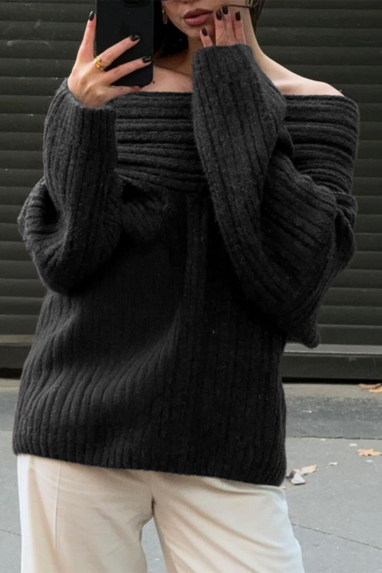 Heidi-Mode | Lässige Street Potholes Off Shoulder Pullover - 5 Farben
