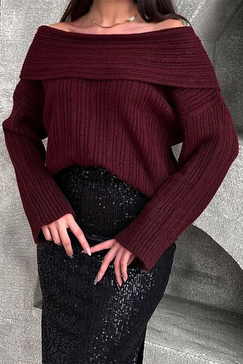 Heidi-Mode | Lässige Street Potholes Off Shoulder Pullover - 5 Farben