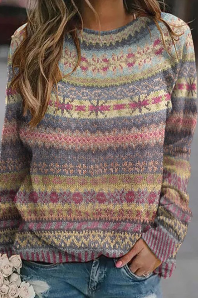 Heidi-Mode | Lässige Druckstreifen Kontrast O Hals Tops - 5 Farben