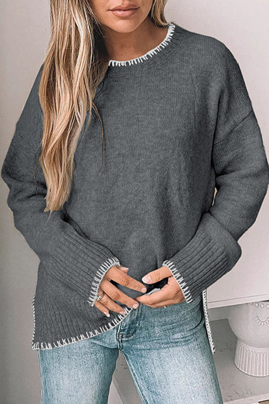 Heidi-Mode | Lässiger täglicher Patchwork-Kontrast O-Ausschnitt Pullover - 3 Farben