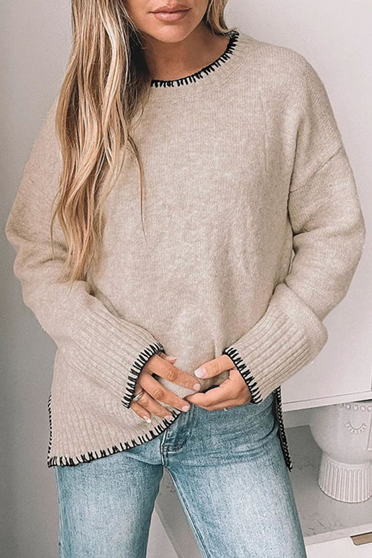 Heidi-Mode | Lässiger täglicher Patchwork-Kontrast O-Ausschnitt Pullover - 3 Farben