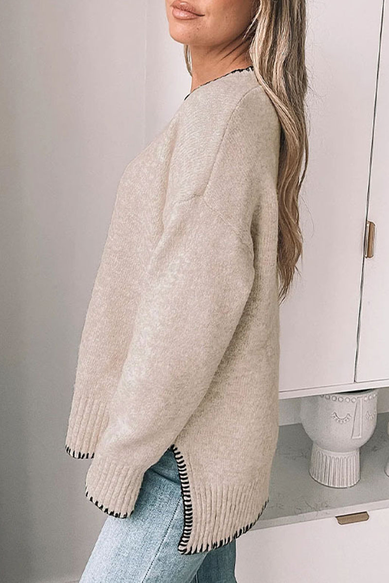 Heidi-Mode | Lässiger täglicher Patchwork-Kontrast O-Ausschnitt Pullover - 3 Farben