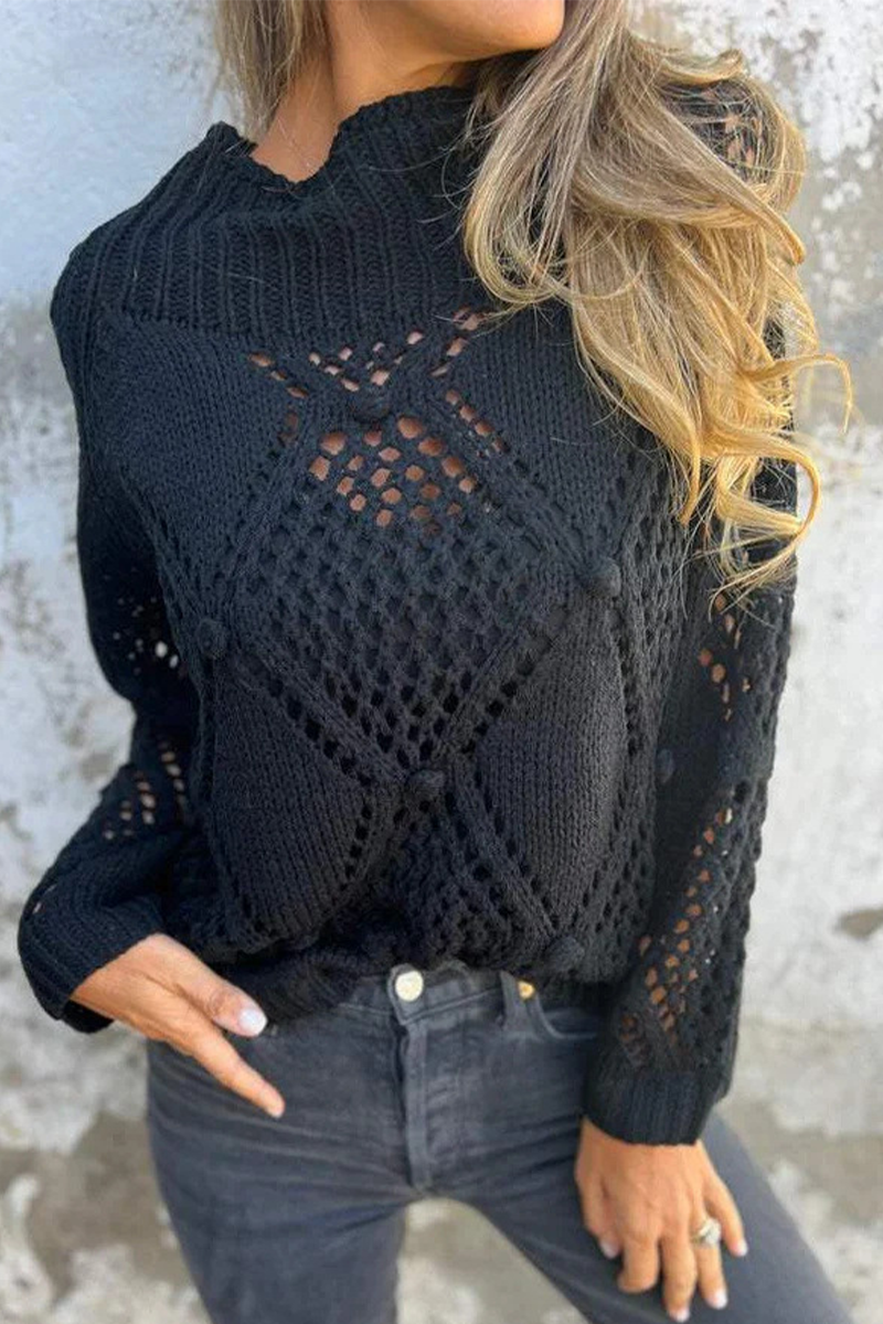 Heidi-Mode | Lässiger Hook Blumen Aushöhlen O Neck Pullover - 5 Farben