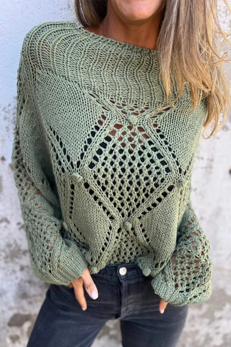 Heidi-Mode | Lässiger Hook Blumen Aushöhlen O Neck Pullover - 5 Farben