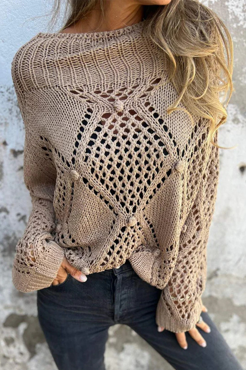 Heidi-Mode | Lässiger Hook Blumen Aushöhlen O Neck Pullover - 5 Farben