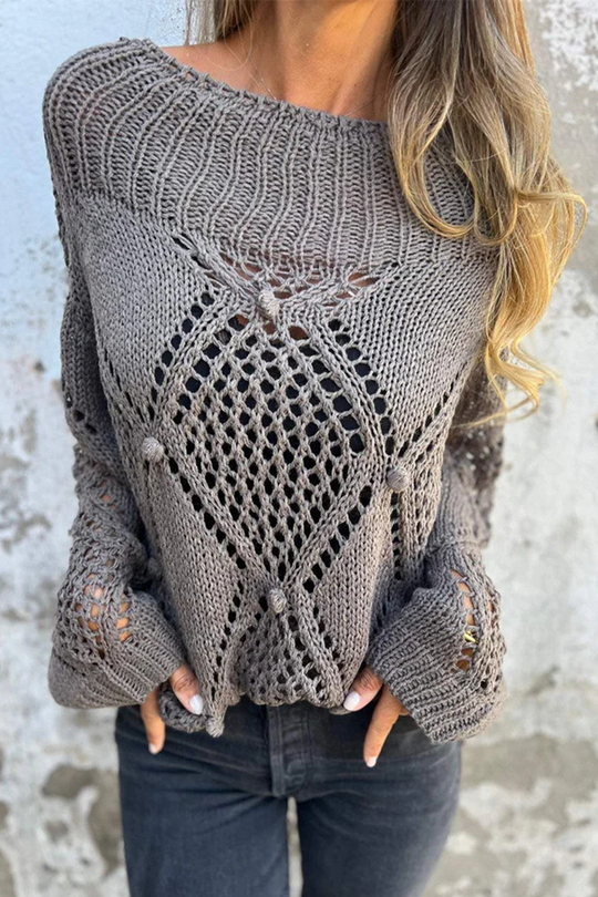 Heidi-Mode | Lässiger Hook Blumen Aushöhlen O Neck Pullover - 5 Farben