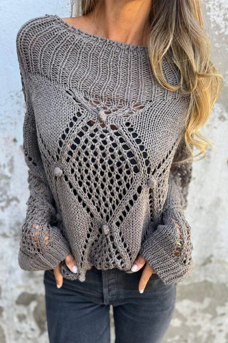 Heidi-Mode | Lässiger Hook Blumen Aushöhlen O Neck Pullover - 5 Farben