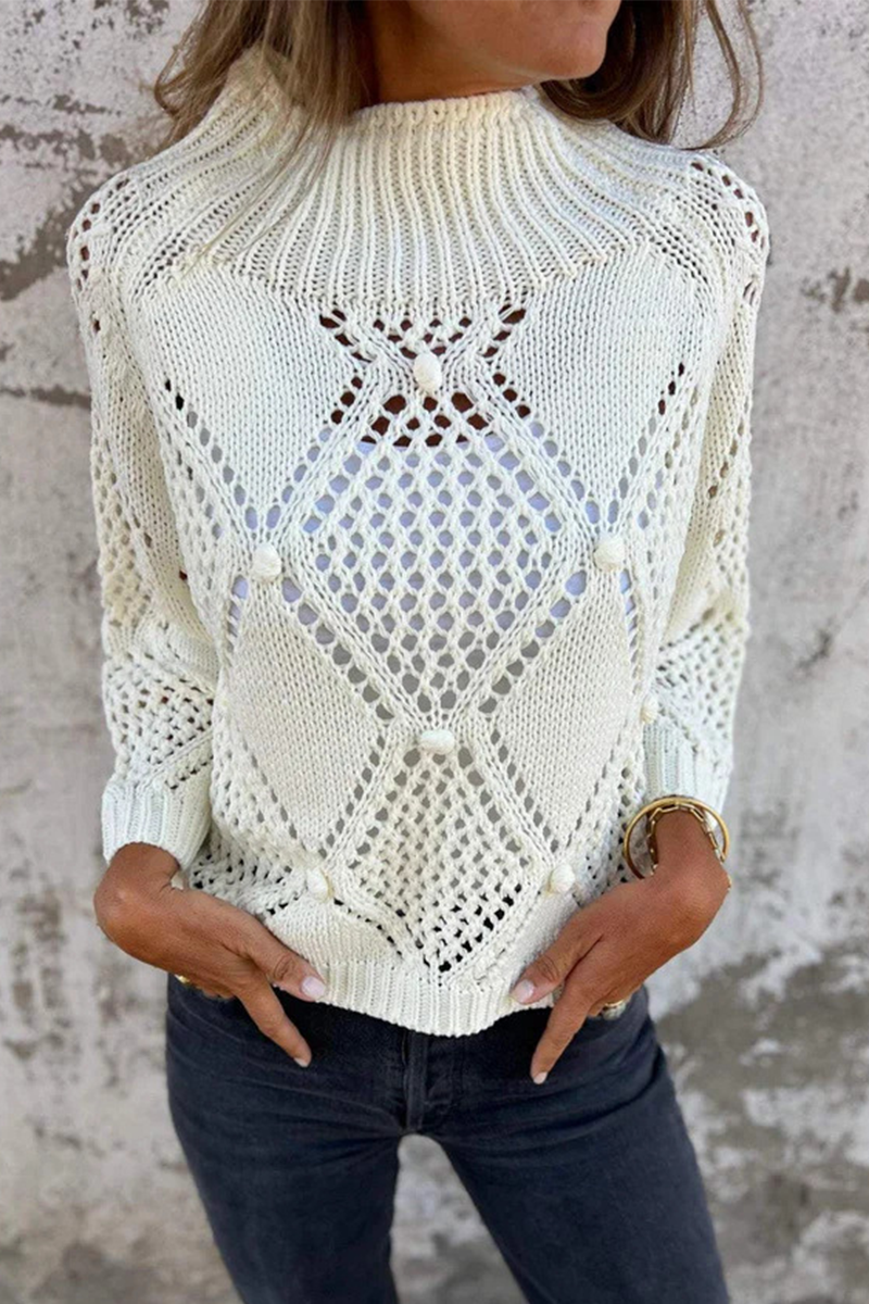Heidi-Mode | Lässiger Hook Blumen Aushöhlen O Neck Pullover - 5 Farben