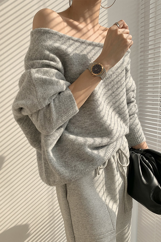 Heidi-Mode | Sexy Ungleichmäßige Schräge Kragen Pullover - 3 Farben